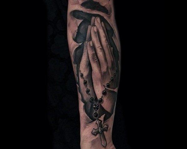 上臂纹身图案祈祷手势纹身2