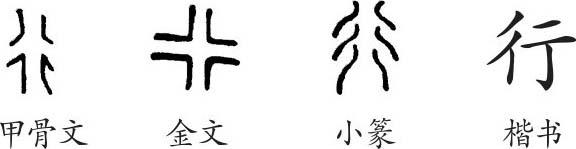 《行》字义,《行》字的字形演变,小篆隶书楷书写法《行》